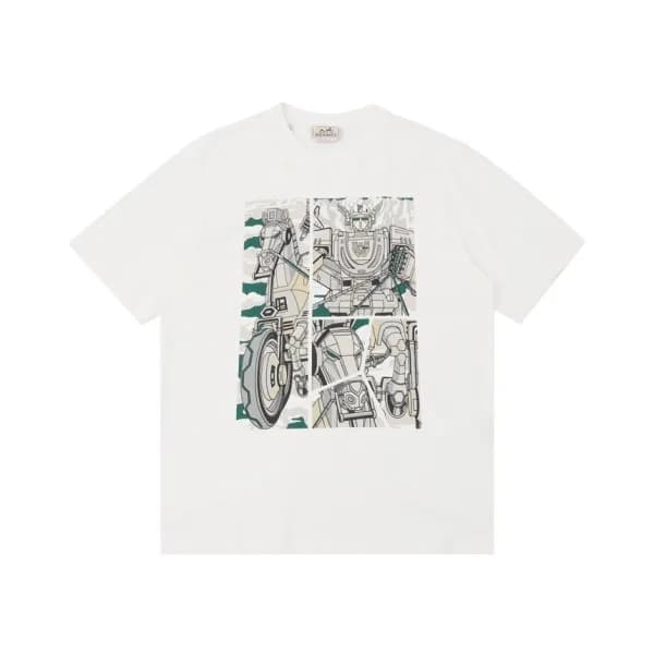 에르메스 남성 화이트 크루넥 반팔티 - Hermes Mens White Short slee… - 1