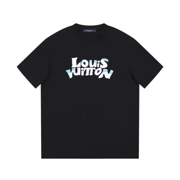 루이비통 남성 크루넥 블랙 반팔티 - Louis vuitton Mens Black Shor… - 1