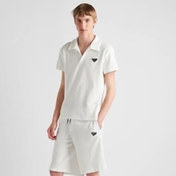 프라다 남성 화이트 폴로 반팔티 - Prada Mens White Short sleeved… - 1