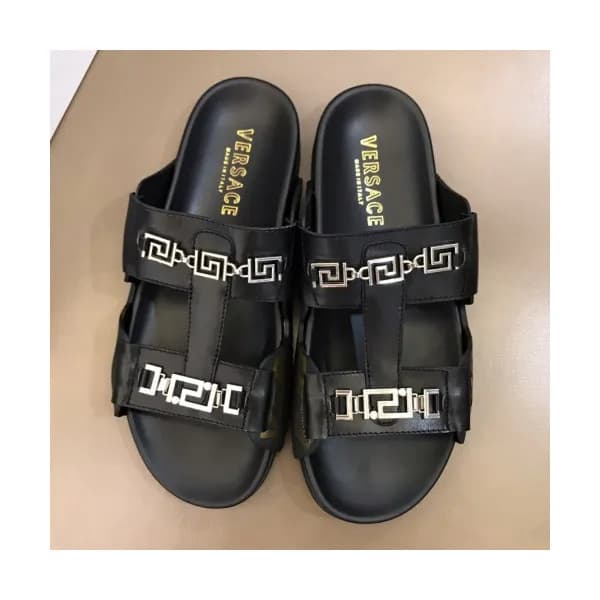 Versace 2019 Mens Metal Logo Leather Slipper - 베르사… - 1