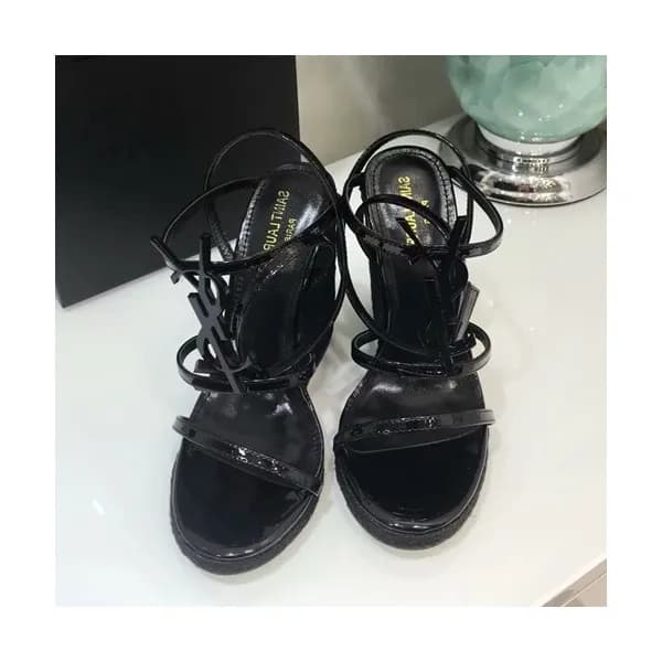 Saint Laurent 2019 Womens Metal Logo Strap Wedge S… - 1