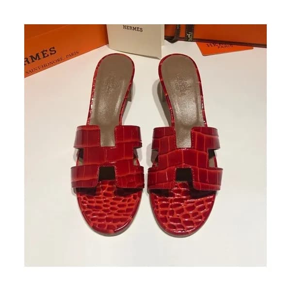 Hermes 2019 Ladies Oasis Leather Middle Heel Slipp…