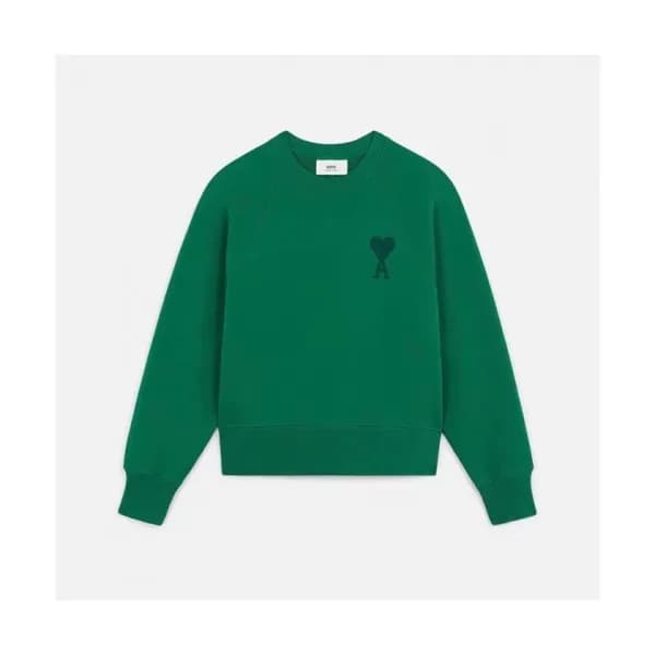 Ami Womens Logo Casual Cotton Man-to-man Green - … - 1