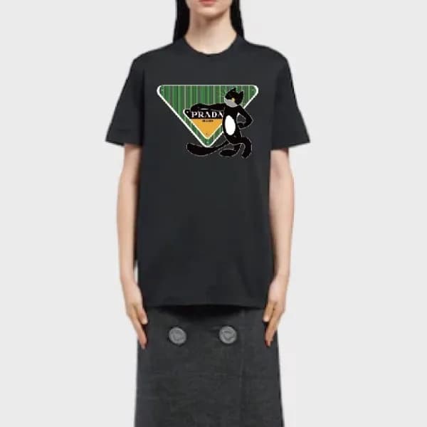 프라다 여자 크루넥 블랙 반팔티 - Unisex Black Tshirts - Pra025… - 1