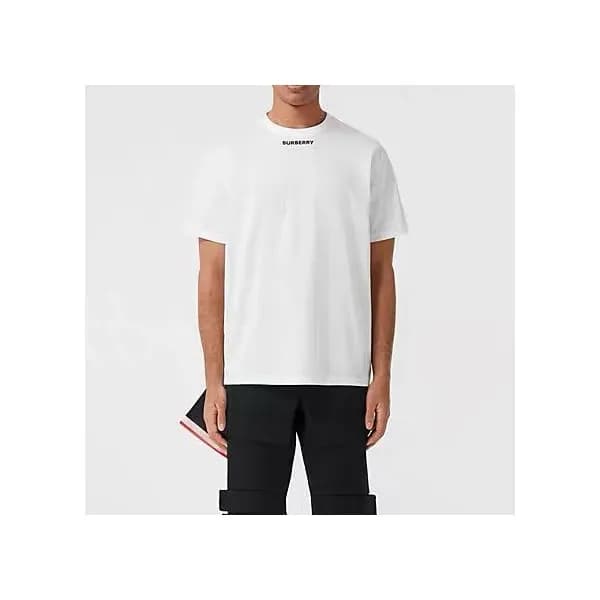 버버리 남자 크루넥 화이트 반팔티 - Unisex White Tshirts - bur043… - 1
