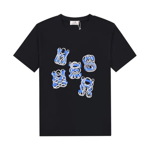 에르메스 남자 블랙 크루넥 반팔티 - Mens Black Tshirts - her0776x - 1