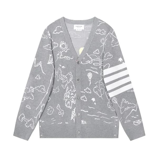 톰브라운 남성 브이넥 그레이 가디건 - Mens Gray Cardigan - thom060… - 1