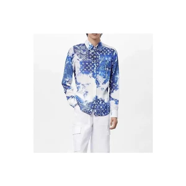 루이비통 남성 이니셜 블루 셔츠 - Louis vuitton Mens Blue Tshirt… - 1