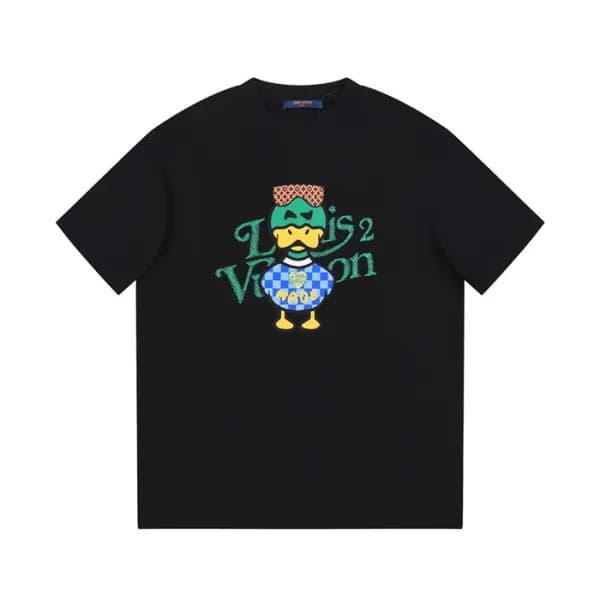 루이비통 남성 블랙 크루넥 반팔티 - Louis vuitton Mens Black Shor… - 1