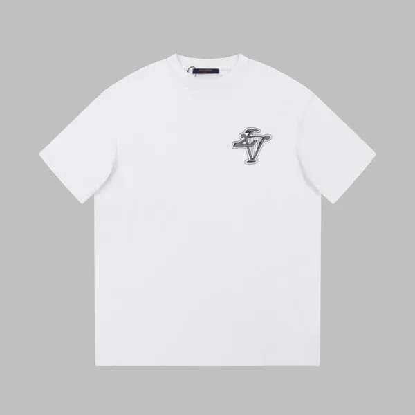 루이비통 남성 화이트 크루넥 반팔티 - Louis vuitton Mens White Sho… - 1