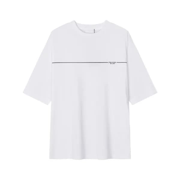 프라다 남성 크루넥 화이트 반팔티 - Prada Mens White Short sleeve… - 1