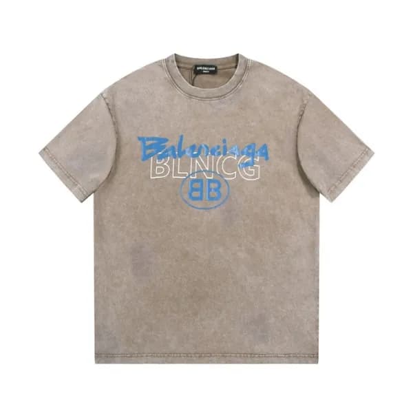발렌시아가 남성 베이지 크루넥 반팔티 - Balenciaga Mens Beige Short… - 1