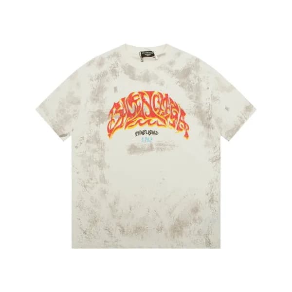 발렌시아가 남성 아이보리 크루넥 반팔티 - Balenciaga Mens Ivory Shor… - 1