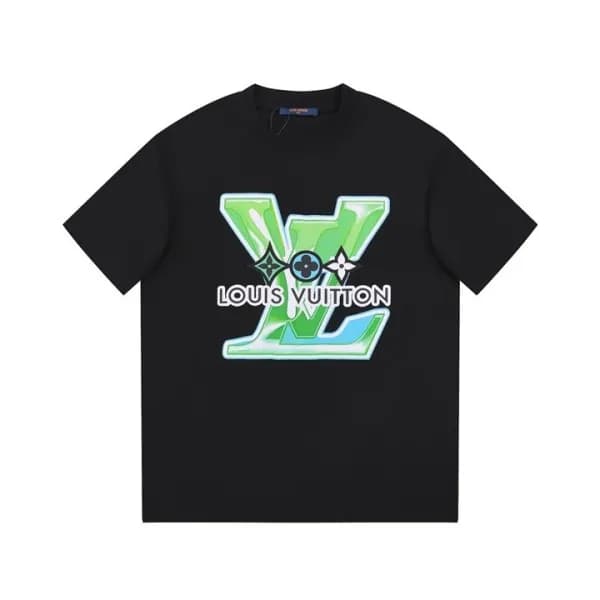 루이비통 남성 크루넥 블랙 반팔티 - Louis vuitton Mens Black Shor… - 1