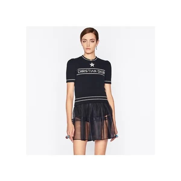 디올 여성 네이비 크루넥 반팔티 - Dior Womens Navy Short sleeved… - 1