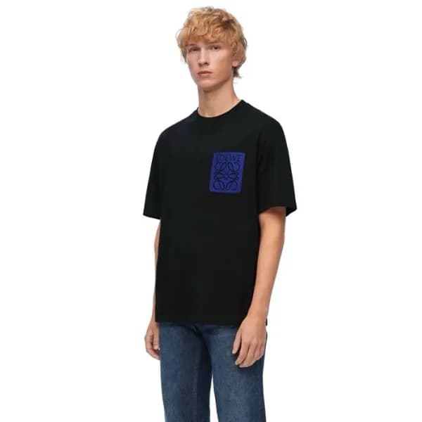 로에베 남/녀 이니셜 블랙 반팔티 - Loewe Unisex Black Tshirts - … - 1