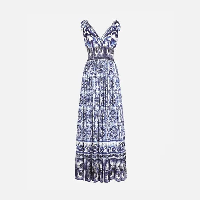 돌체앤가바나 여성 마이올리카 프린트 미디 드레스 - Dolce&Gabbana Womens … - 1