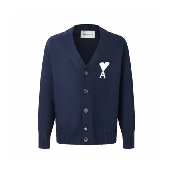 아미 남/녀 브이넥 가디건 - Ami Unisex V-neck Cardigan - amc16629x - 1