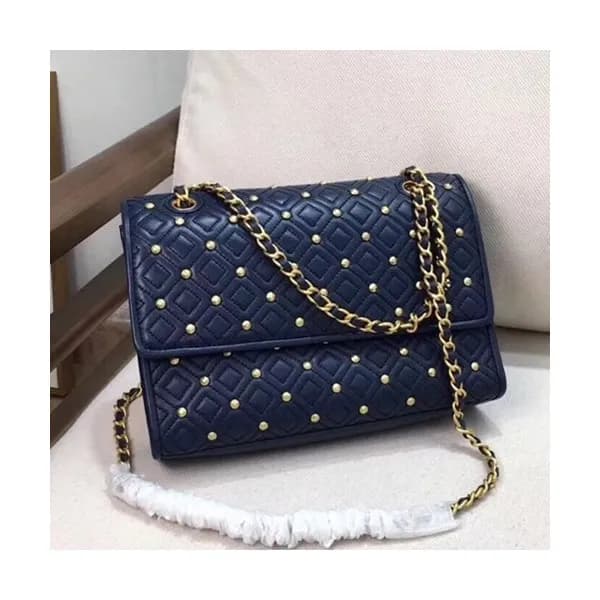 Tory Burch Leather Navy Fleming Chain Shoulder Bag… - 1