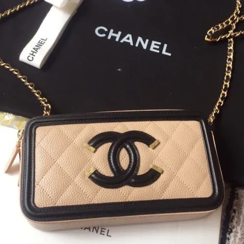 Chanel 2019 Leather Double Zip Chain Shoulder Bag … - 1