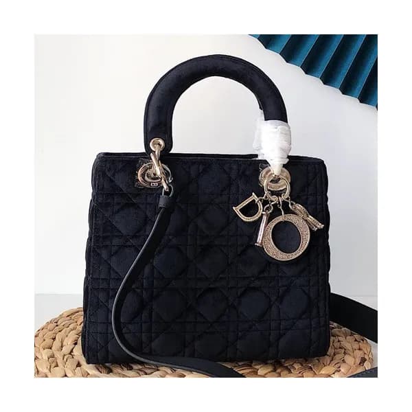 Dior 2019 Lady Dior Velvet Tote Shoulder Bag,24CM … - 1