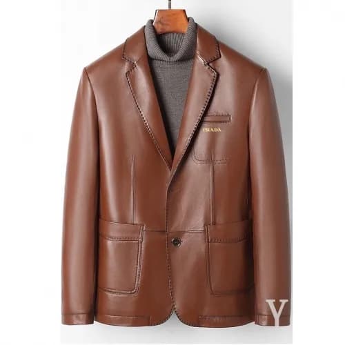Prada 2020 Mens Logo Casual Leather Jacket - 프라다 2… - 1