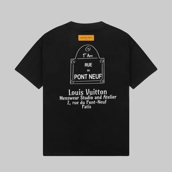 루이비통 남성 블랙 크루넥 반팔티 - Louis vuitton Mens Black Shor… - 1