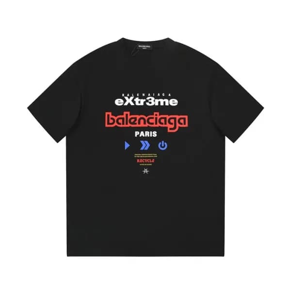 발렌시아가 남성 크루넥 블랙 반팔티 - Balenciaga Mens Black Short … - 1