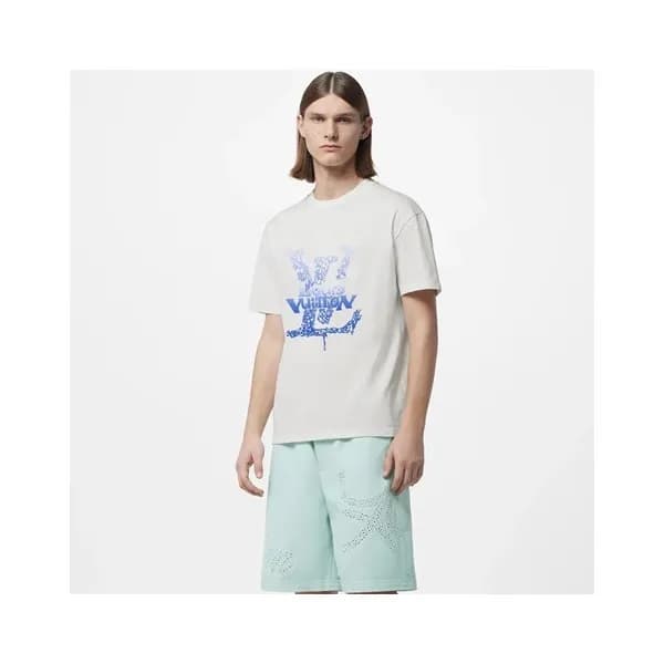 루이비통 남성 화이트 크루넥 반팔티 - Louis vuitton Mens White Sho… - 1