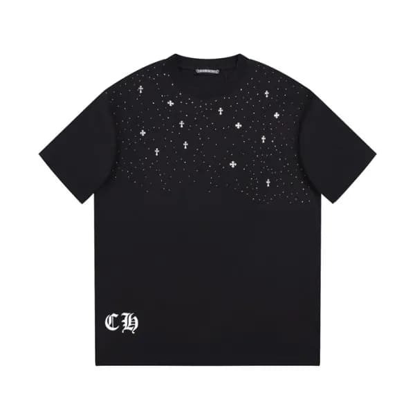크롬하츠 남성 블랙 크루넥 반팔티 - Chrom Hearts Mens Black Short… - 1