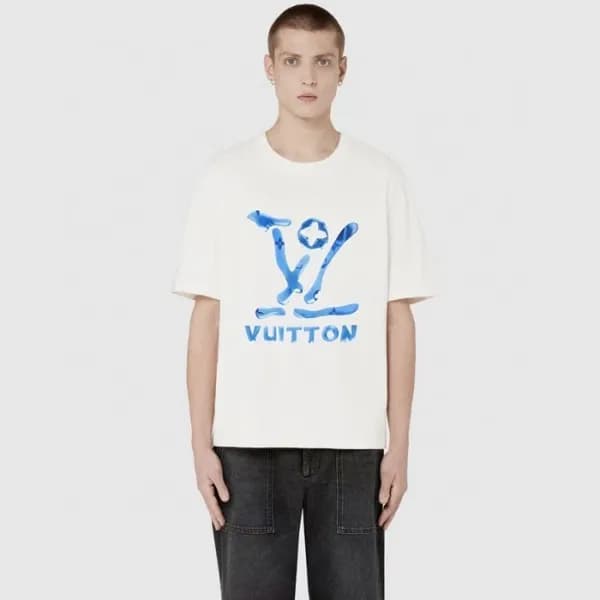 루이비통 남성 크루넥 화이트 반팔티 - Louis vuitton Mens White Sho… - 1